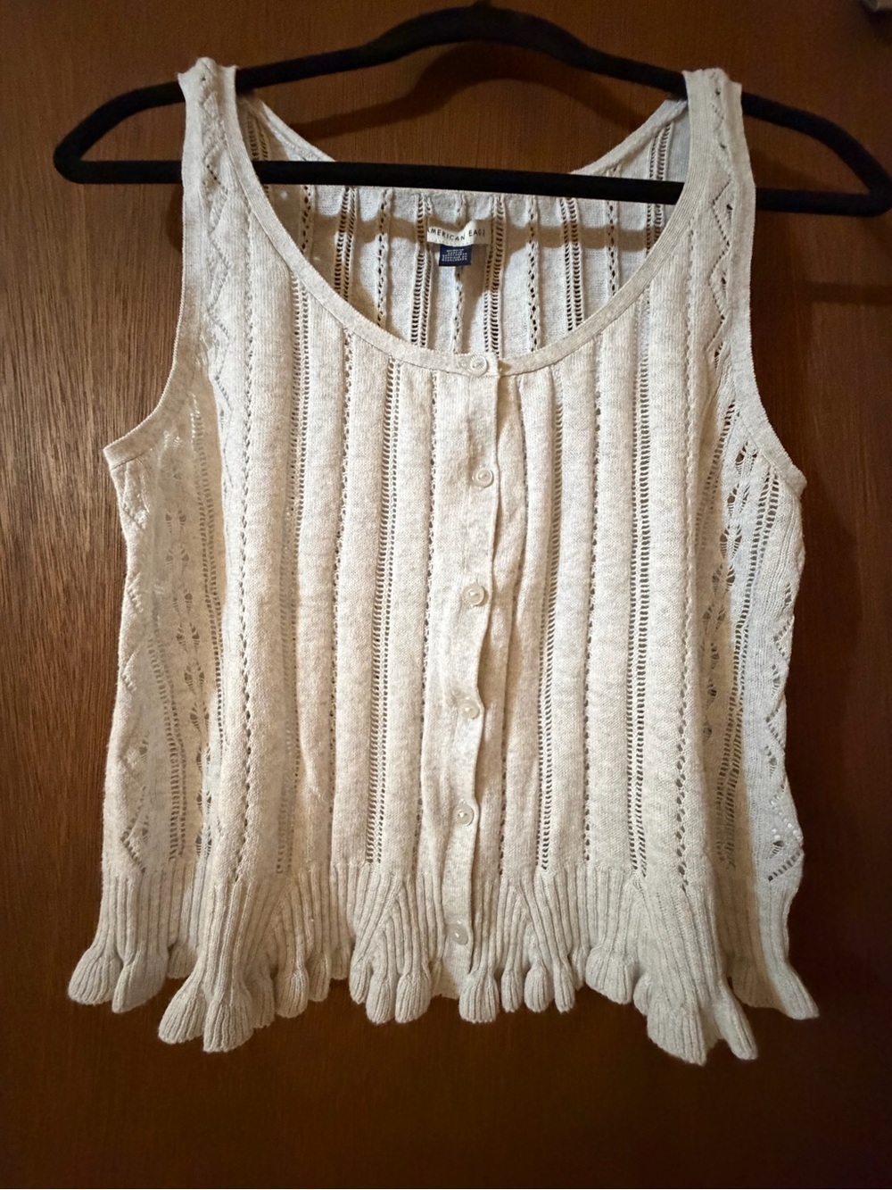 American Eagle Outfitters Cream Openwork Knit Tank